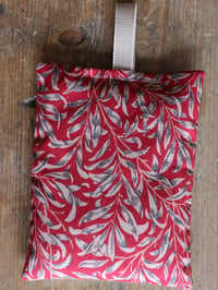 Image 3 of Strawberry linocut print lavender bag with william morris fabric in red