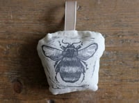 Image 3 of Bumble bee linocut lavender hanger with William Morris fabric