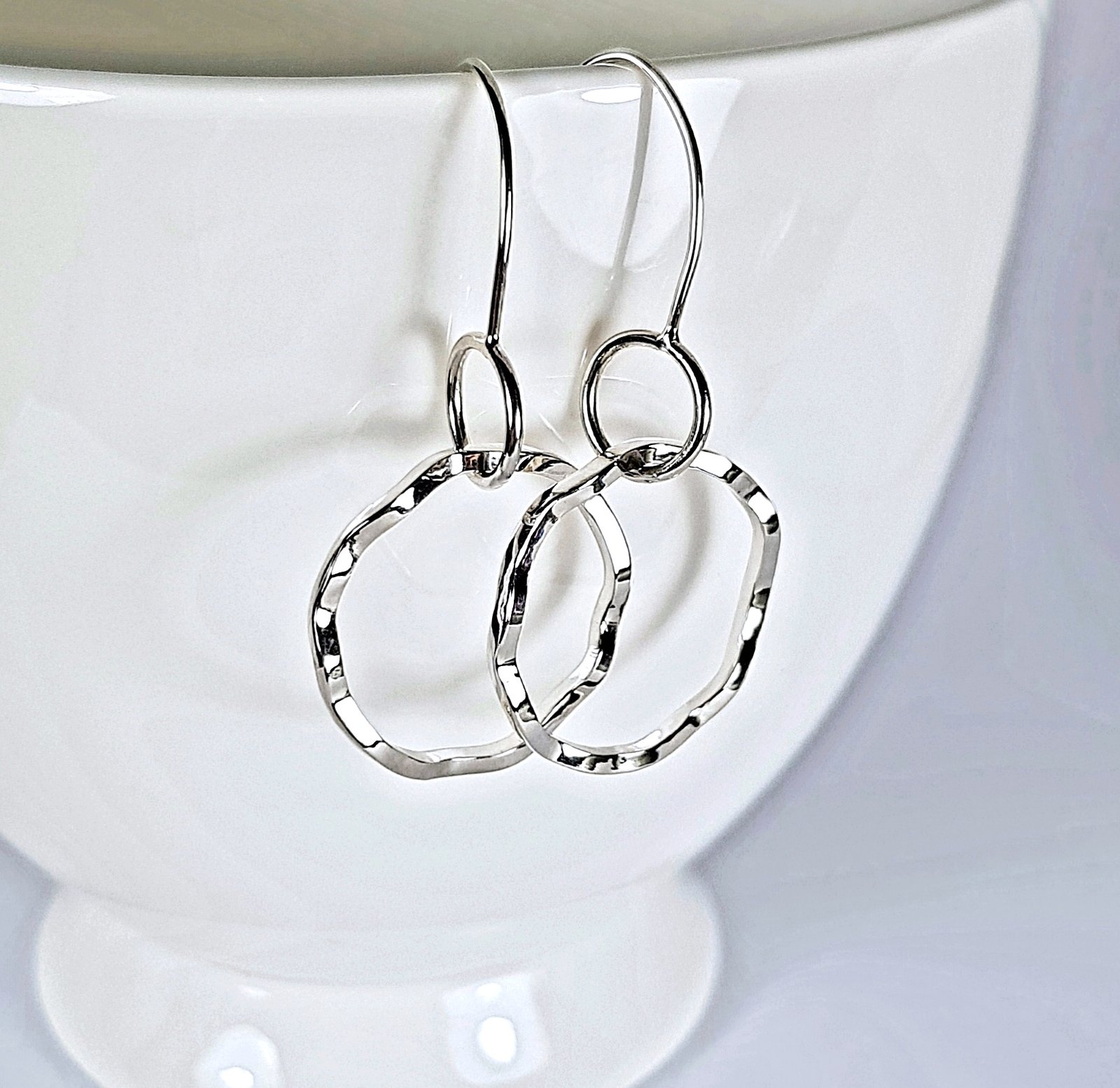 Hammered Silver Hoop Earrings  Anna Calvert Jewellery Handmade in UK
