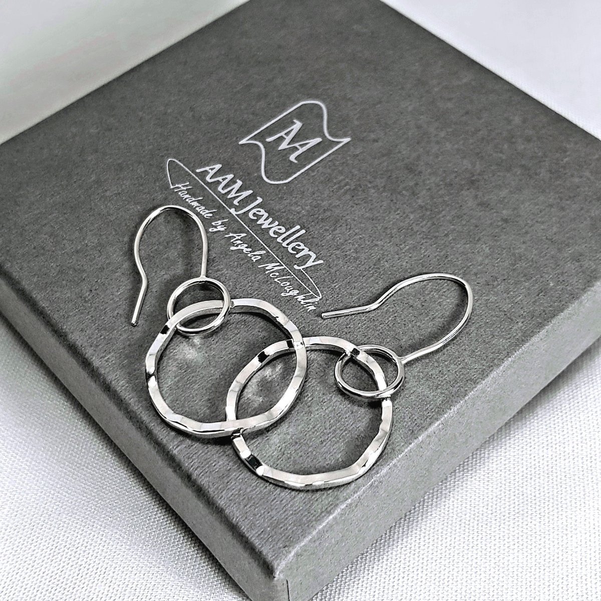 Image of Silver Dangle Hoops, Sterling Silver Hoop Earrings, Wavy Hoop Earrings, Handmade Solid Silver
