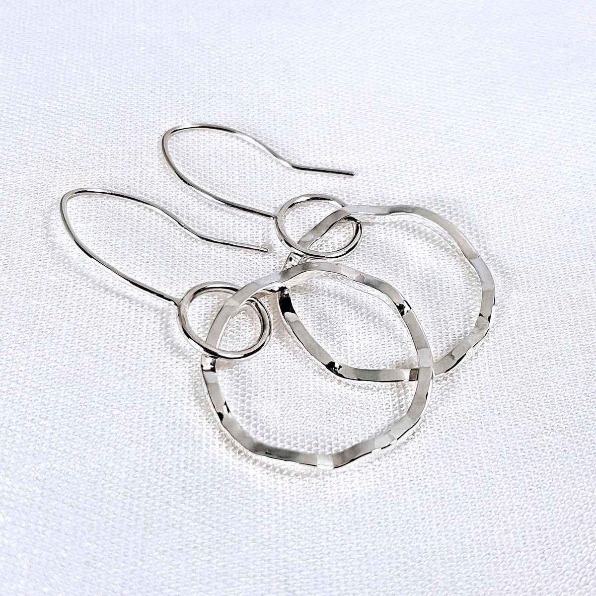 Image of Silver Dangle Hoops, Sterling Silver Hoop Earrings, Wavy Hoop Earrings, Handmade Solid Silver
