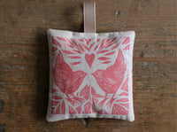Image 1 of Loving birds linocut lavender bag with william morris fabric