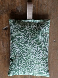 Image 2 of Strawberry linocut print lavender bag with william morris fabric in green