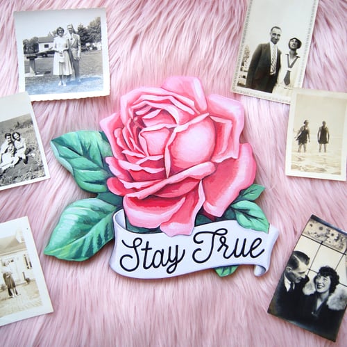 Image of Stay True Rose - wood plaque 