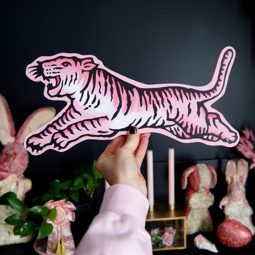Image of Pink Tiger - wood plaque 