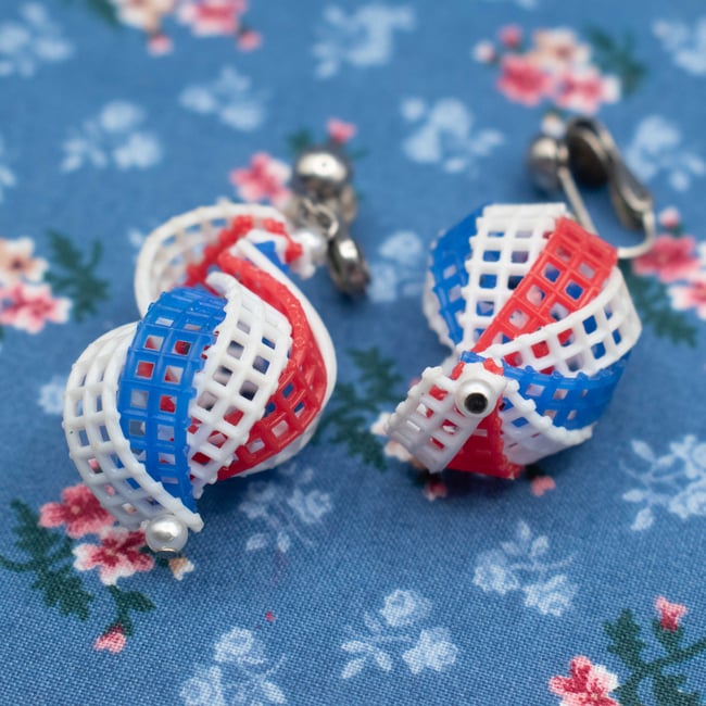 Red White & Blue Plastic Sheet Spiral Clip On Earrings