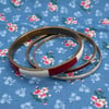 3pc Red & White Enameled Gold Tone Metal Bangle Bracelets