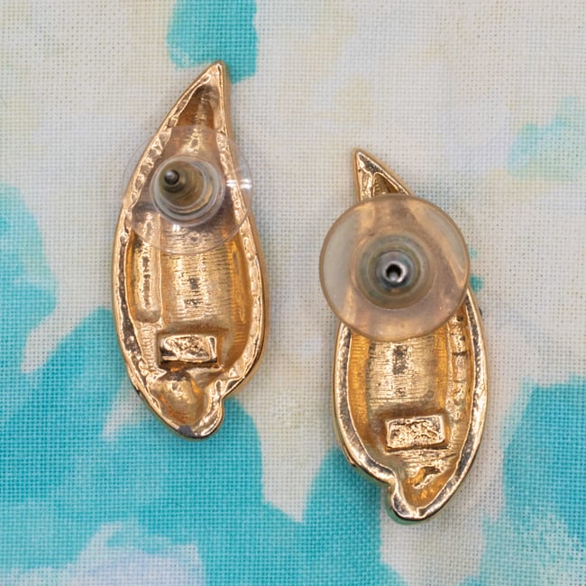 Art Deco Midnight Blue & Gold Tone Drop Pierced Earrings