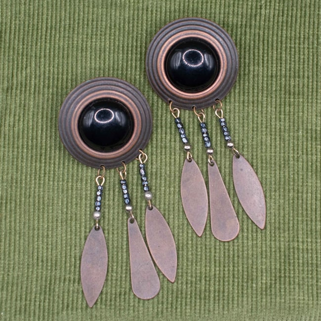 Southwestern Style Bronze Tone Beaded Dangle Pierced Earrings