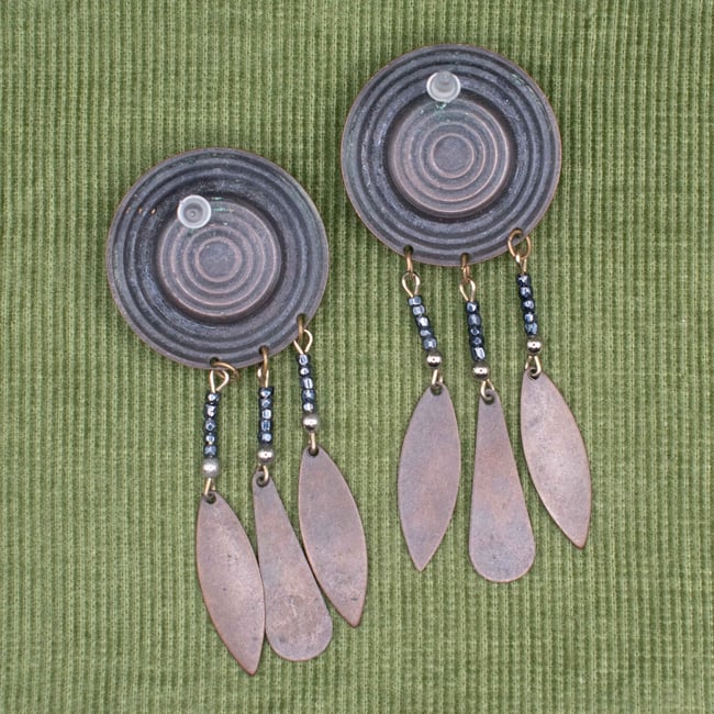 Southwestern Style Bronze Tone Beaded Dangle Pierced Earrings