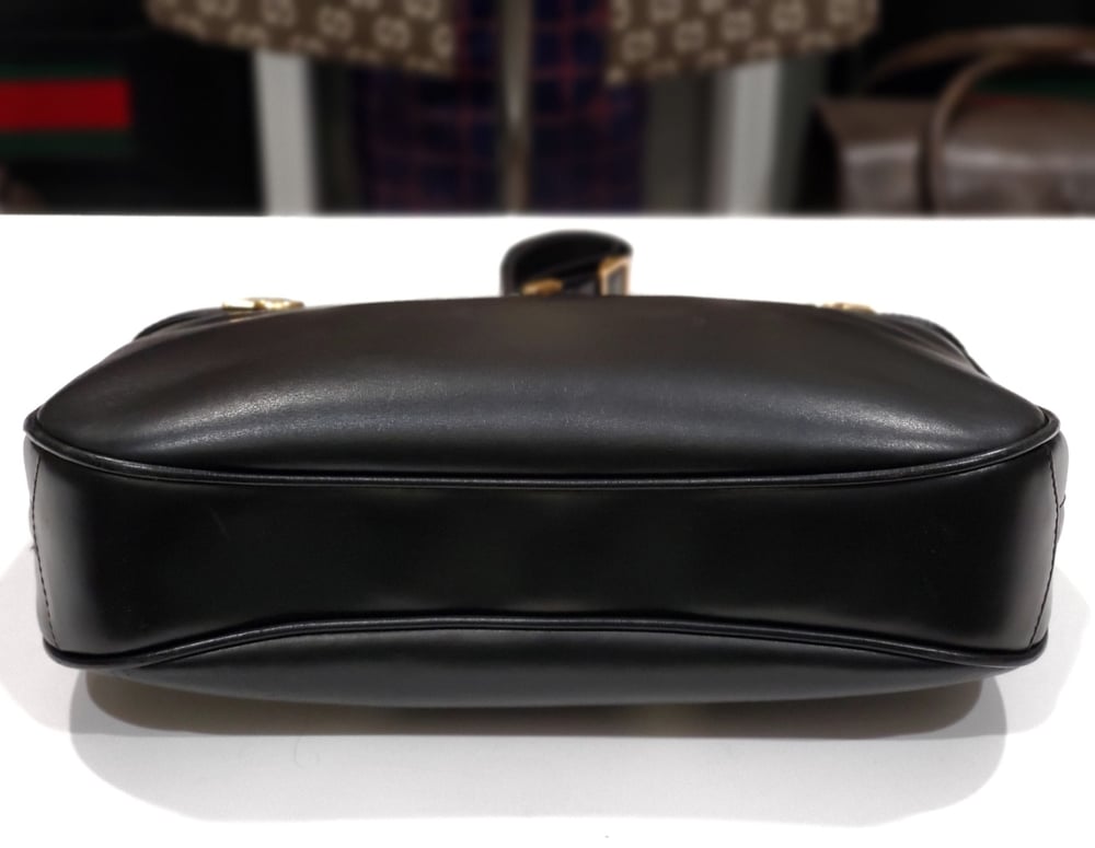 VINTAGE GUCCI FINDS — Vtg. Gucci Black Leather Shoulder Bag.