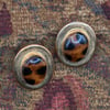 Oval Gold Tone Tortoiseshell Pierced Earrings