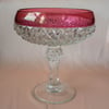 Indiana Glass Cranberry Ruby Red Diamond Point Cut Glass Compote