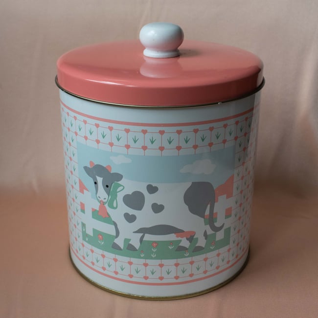 Himark Peaches n Creame Pink Cottagecore Cow Metal Tin Canister