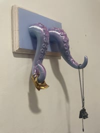 Image 4 of Pink/blue color shifting double tentacles on lilac and white base jewelry holder 