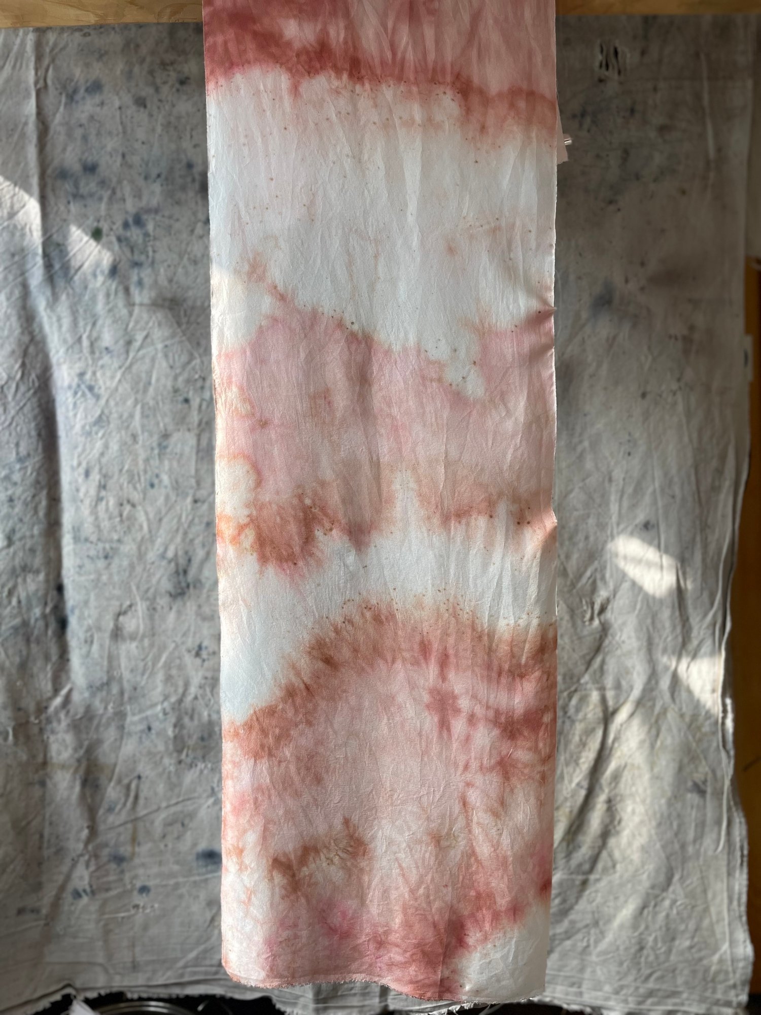 Image of Raw Edge Silk Scarf: Pink Abstract 37 x 140 cm