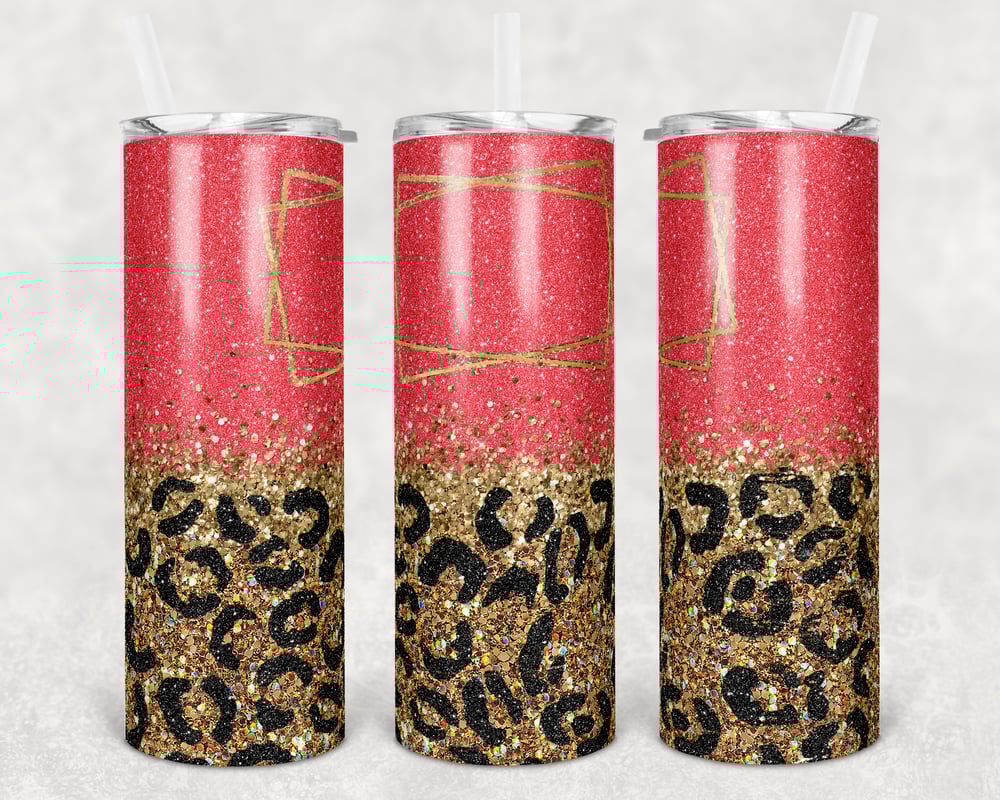 Image of Leopard Faux Glitter 20 oz Tumbler 