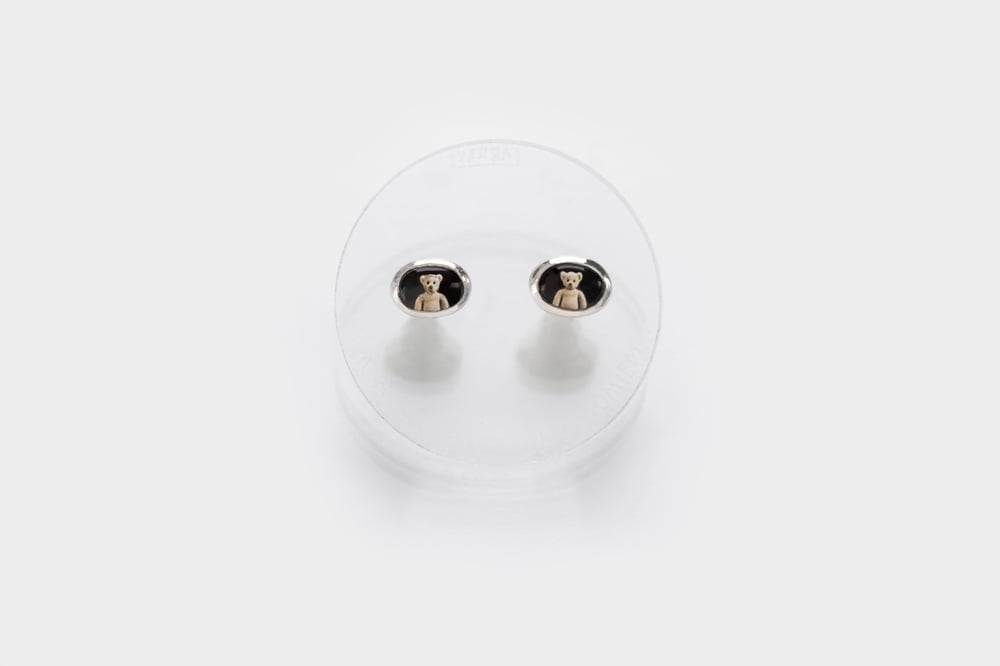 Image of "With good intentions" teddy-bear silver earrings with photo and rock crystal  · BONA MENTE ·