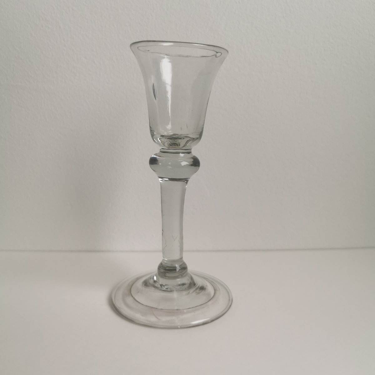 Image of Antique Georgian Balustroid Folded Foot Cordial Glass c1740s