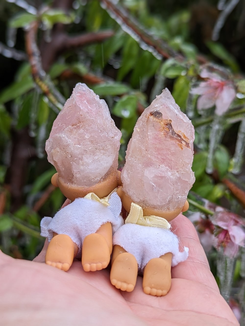 Rose Quartz Crawling BB with Heart bib & Diaper 3"