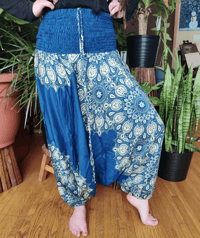 Image 1 of Peacock Mandala Drop Crotch Harem Pants