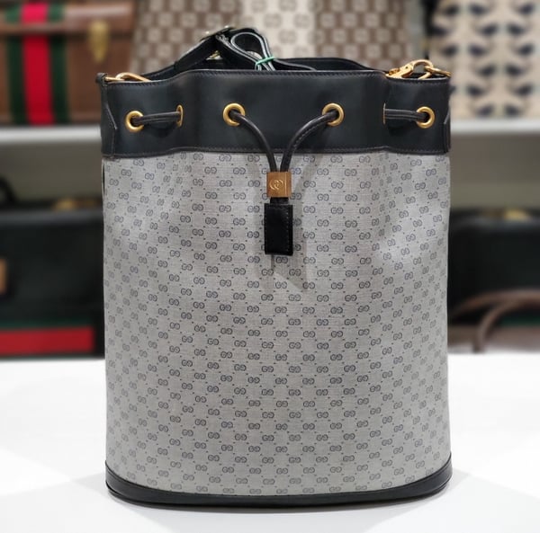 Image of Vtg. Gucci Blue Mini Monogram Bucket Bag.