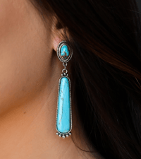 Image 1 of Elongated Turquoise Stone and Silver Earrings