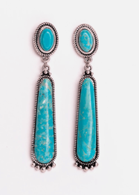 Image 3 of Elongated Turquoise Stone and Silver Earrings