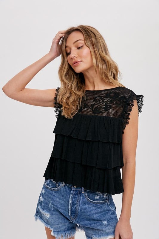 Image of TIERED RUFFLE BABYDOLL TOP - 2 Colors 
