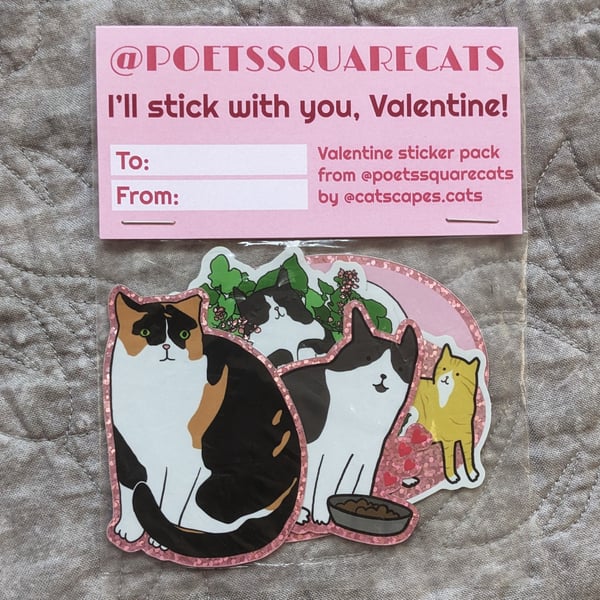 Image of Poets Square Cats Valentine Sticker Pack