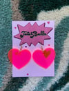 Fluorescent Pink Heart Earrings (2 sizes)