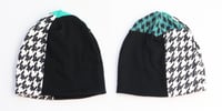 Image 2 of green black houndstooth patchwork cotton blend sweater tween teen adult courtneycourtney beanie hat 
