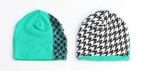 Image 4 of green black houndstooth patchwork cotton blend sweater tween teen adult courtneycourtney beanie hat 