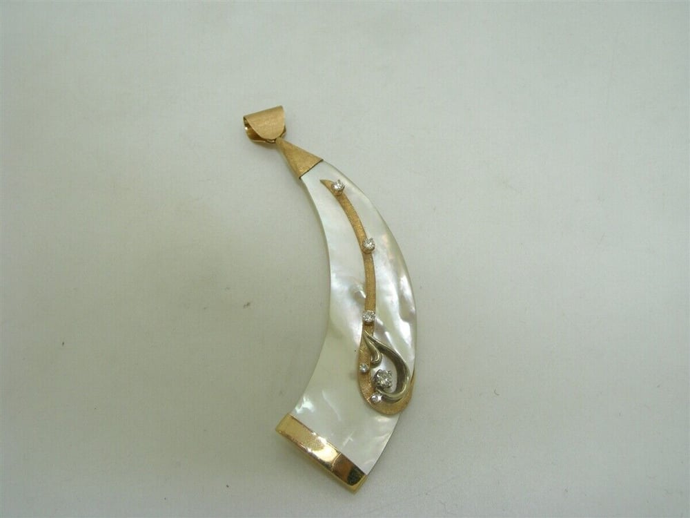 Image of 14k Yellow Gold Designer Diamond Mother Pearl Horn