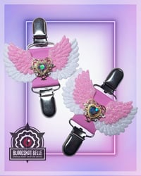 Image 1 of Winged pink heart garters - double