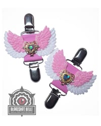 Image 2 of Winged pink heart garters - double