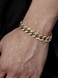 Cuban Link Chain Bracelet Bling Iced Out 2 Row Rhinestone Paved Miami Rhombus 