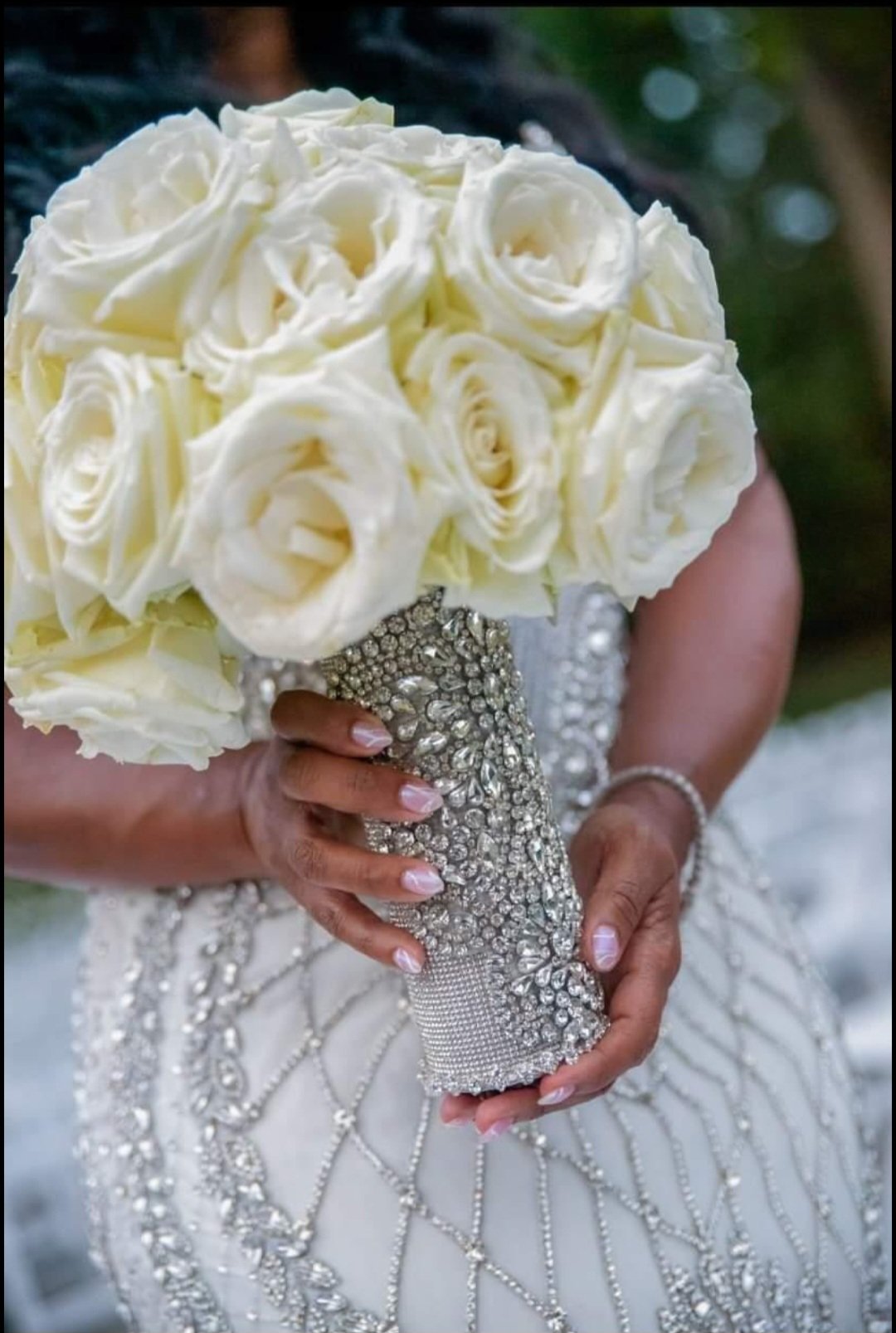 BENECREAT Rhinestone Wedding Bouquet Holder - 7.2 Inch Handle For Artificial & Real Flowers
