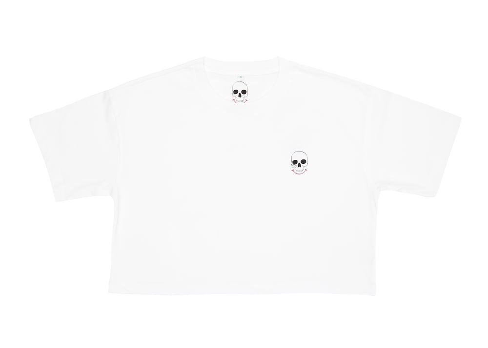 3 Skull Women's White 'Back Print' Cropped T-shirt (Organic)