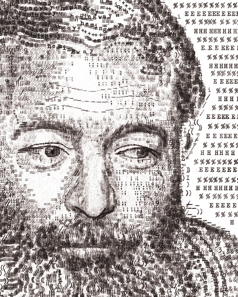 Image of Ernest Hemingway, Signed Limited Edition of 200 Typewriter Art
