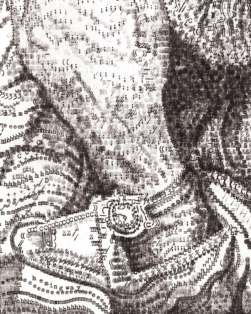 Image of Ernest Hemingway, Signed Limited Edition of 200 Typewriter Art