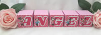 Image 1 of Minnie Mouse Inspired Wood Name Blocks, Minnie nursery,Minnie new baby gift,Minnie Centrepiece 