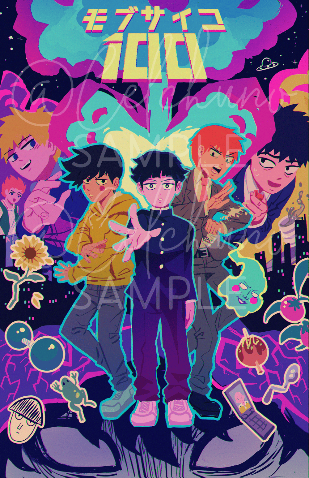 Mob psycho 100 heart explosion holographic print celchuno