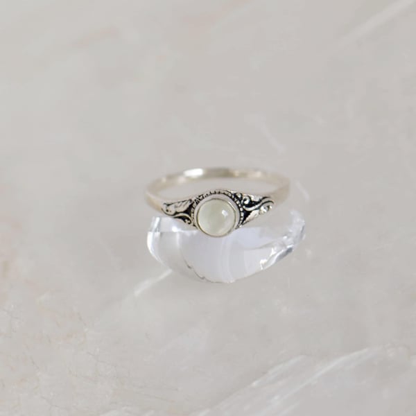 Image of Prehnite cabochon cut vintage style silver ring