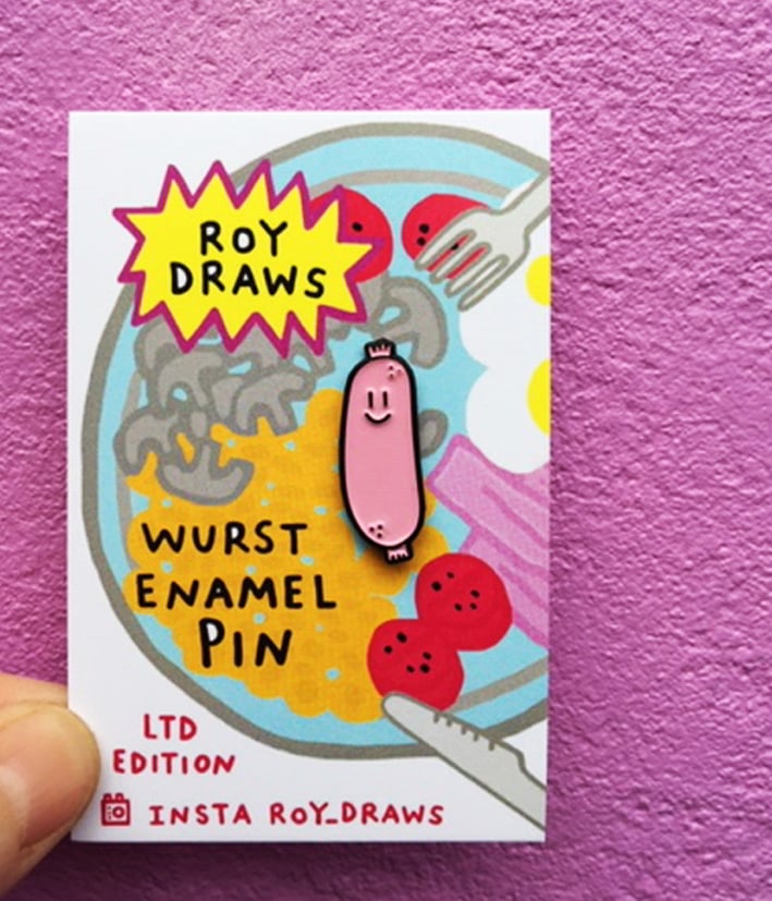 Image of Meaty Wurst Smiley Enamel Pin 