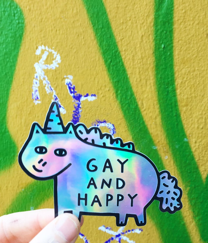 Image of Gay & Happy Holographic Sticker