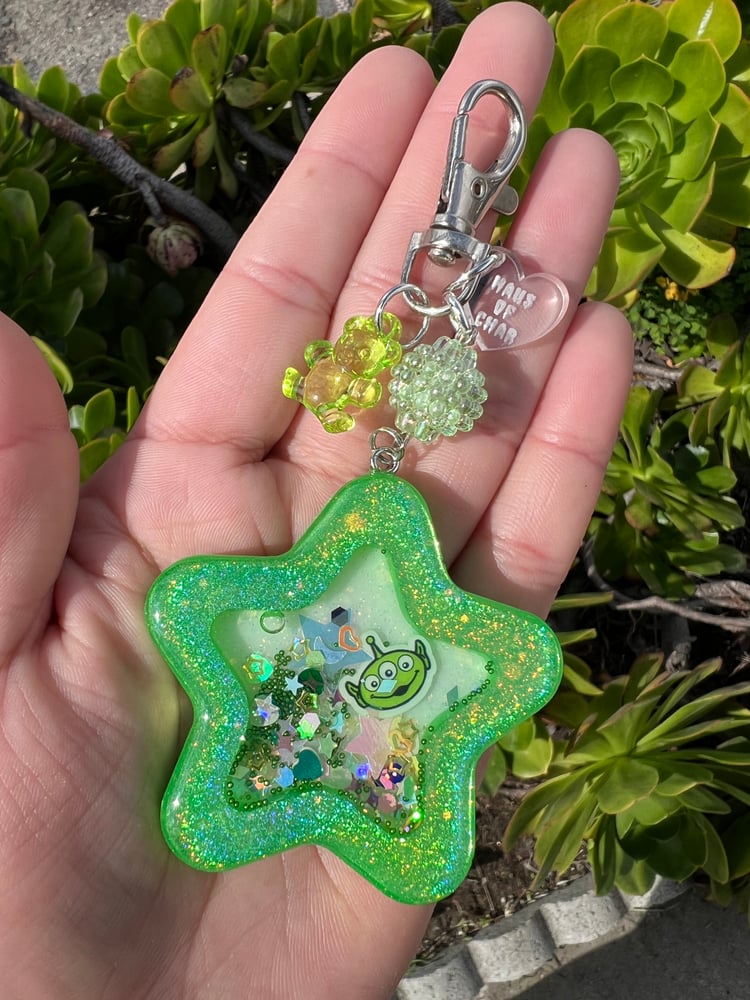 Image of Neon Green Holo Star Shaker Resin Charm