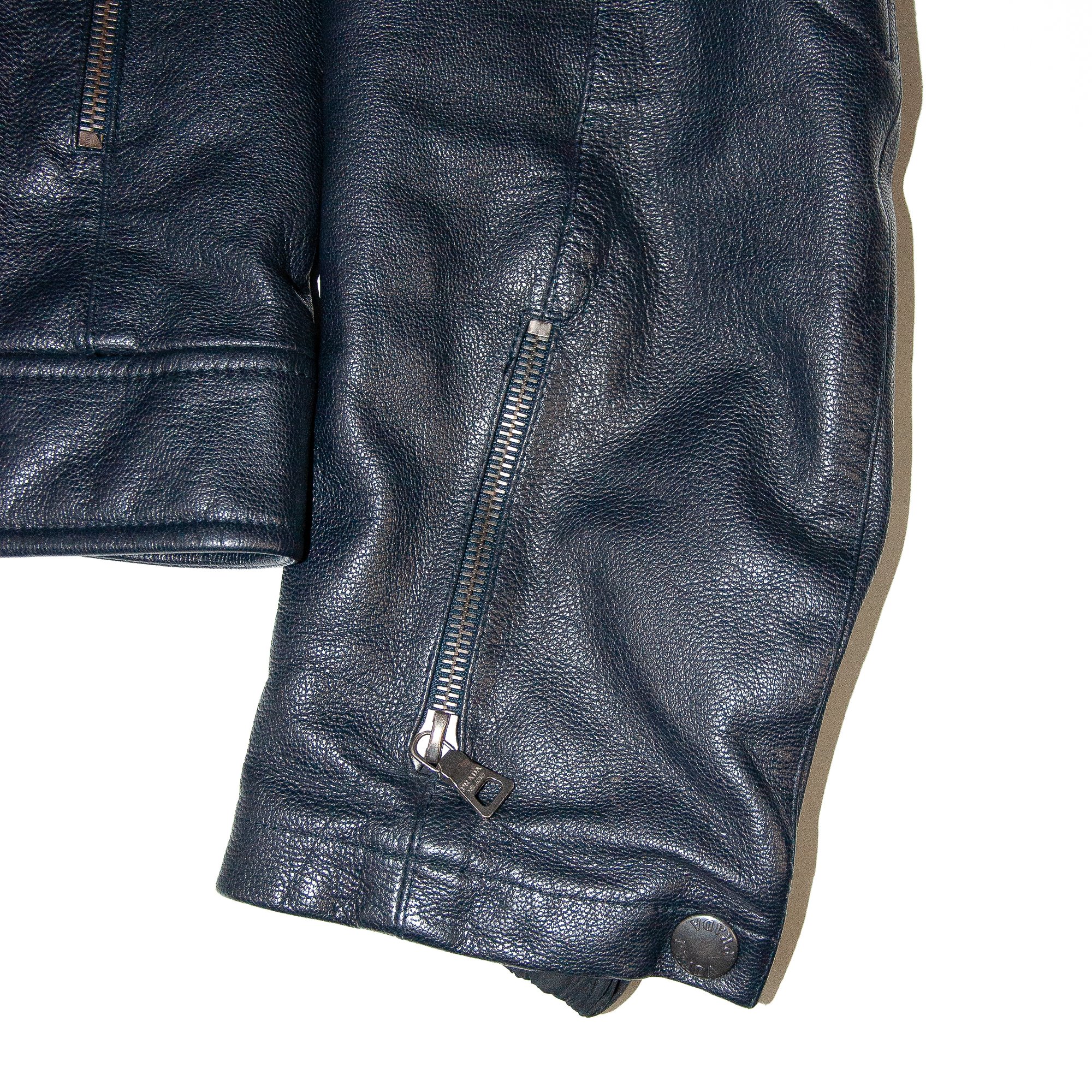 Image of Prada Sport Navy Leather Biker Jacket