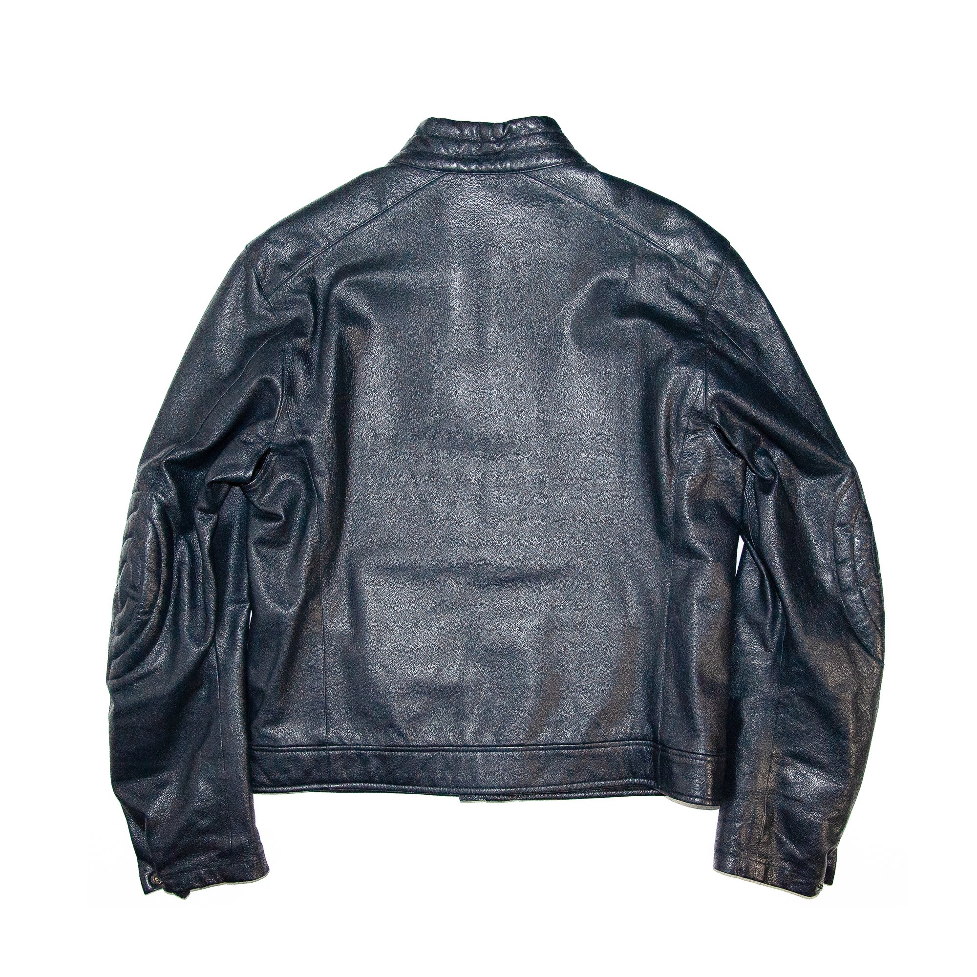 Image of Prada Sport Navy Leather Biker Jacket