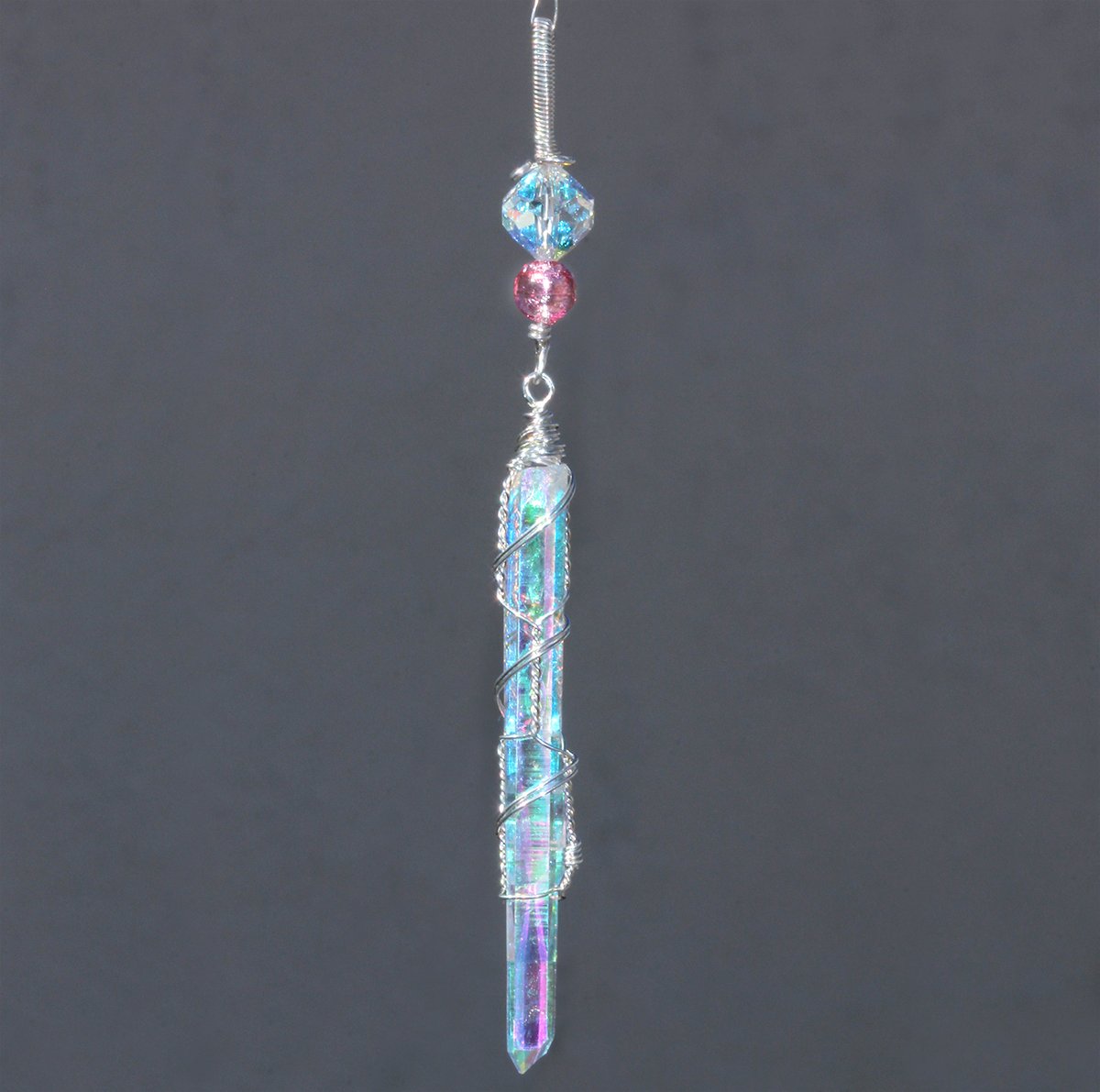 Long Thin Angel Aura Quartz Crystal Pendant